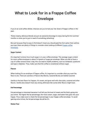 What to Look for in a Frappe Coffee Envelope