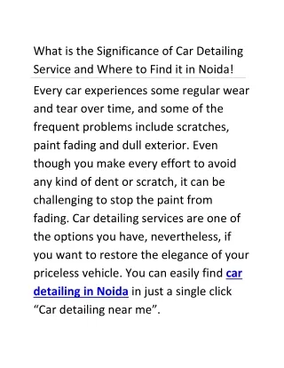What is the Significance of Car Detailing Service and Where to Find it in Noida