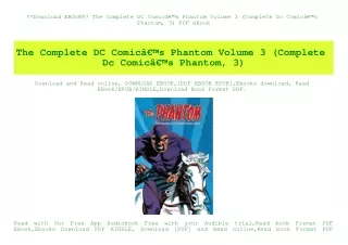 Download EBOoK@ The Complete DC ComicÃ¢Â€Â™s Phantom Volume 3 (Complete Dc ComicÃ¢Â€Â™s Phantom  3) PDF eBook