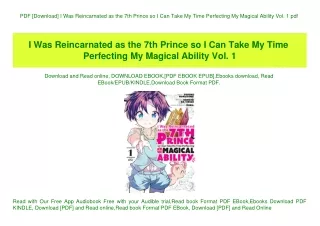 PDF [Download] I Was Reincarnated as the 7th Prince so I Can Take My Time Perfecting My Magical Ability Vol. 1 pdf
