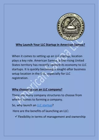 Why Launch Your LLC Startup in American Samoa