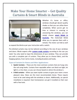Make Your Home Smarter – Get Quality Curtains & Smart Blinds in Australia