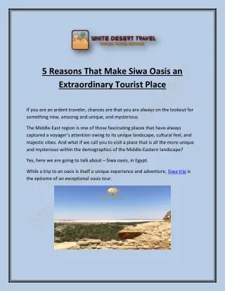 5 Reasons That Make Siwa Oasis an Extraordinary Tourist Place