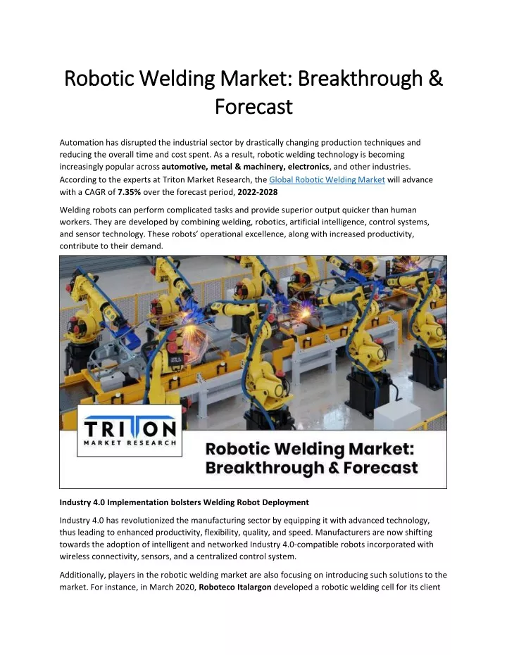 robotic welding market breakthrough forecast