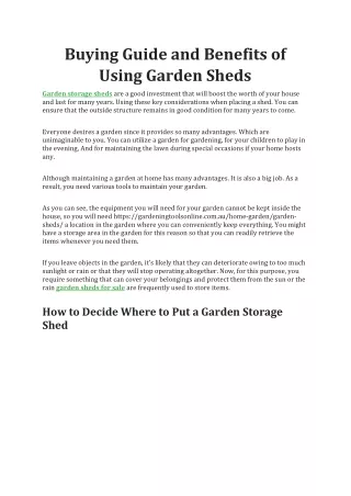 Buying Guide and Benefits of Using Garden Sheds