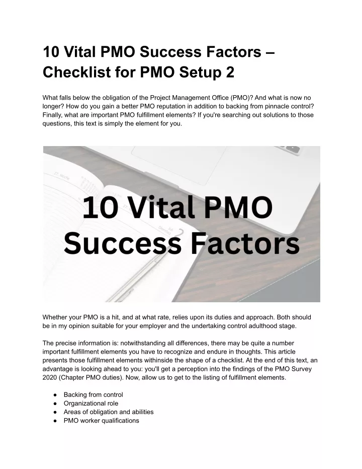 10 vital pmo success factors checklist