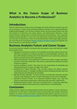 What is the Future Scope of Business Analytics to Become a Professional?