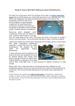Things to Keep in Mind When Making an Indoor Swimming Pool