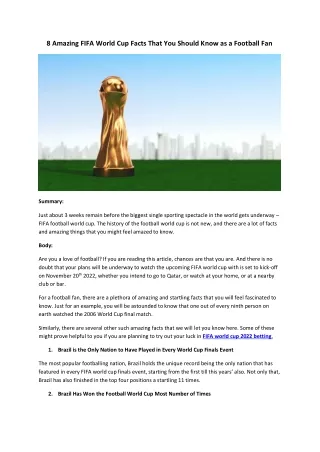 8 Amazing FIFA World Cup Facts That You Should Know as a Football Fan
