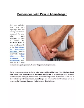 Doctors for Joint Pain in Ahmednagar - Prashant Kale