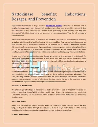 Nattokinase benefits: Indications, Dosages, and Prevention