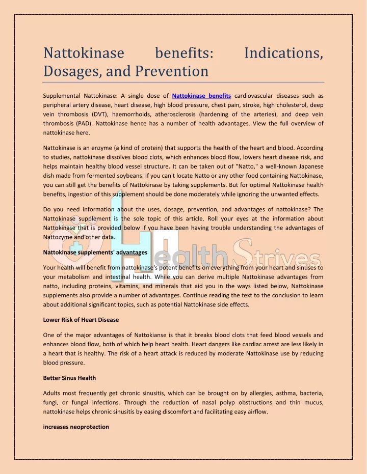 nattokinase dosages and prevention