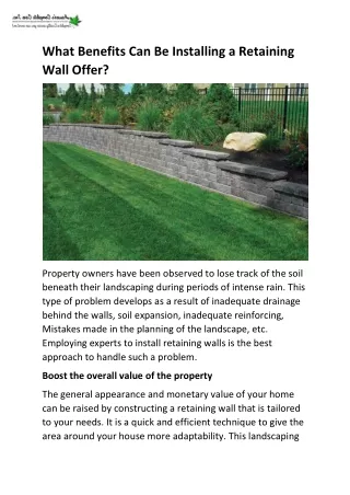 What Benefits Can Be Installing a Retaining Wall Offer