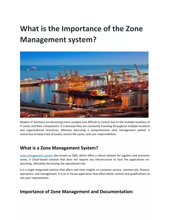 what is the importance of the zone management