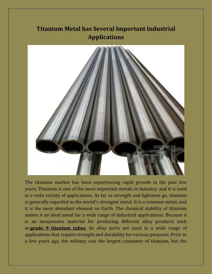 titanium metal has several important industrial