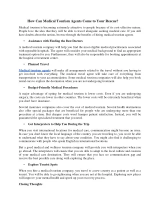 How Can Medical Tourism Agents Come to Your Rescue