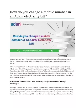 How do you change a mobile number in an Adani electricity bill