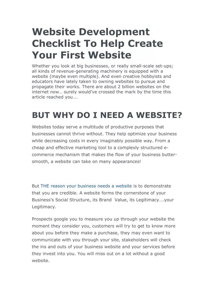 website development checklist to help create your