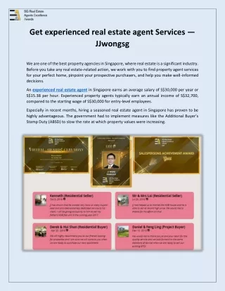 Get experienced real estate agent Services — JJwongsg