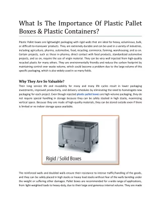 What Is The Importance Of Plastic Pallet Boxes & Plastic Containers.docx