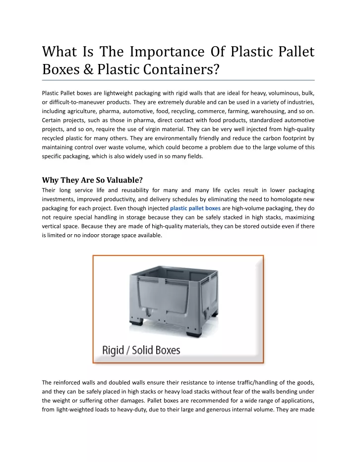 what is the importance of plastic pallet boxes