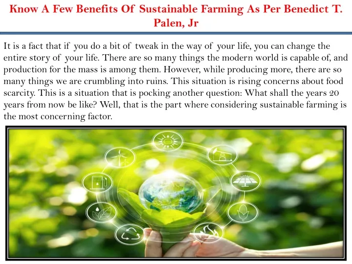 know a few benefits of sustainable farming