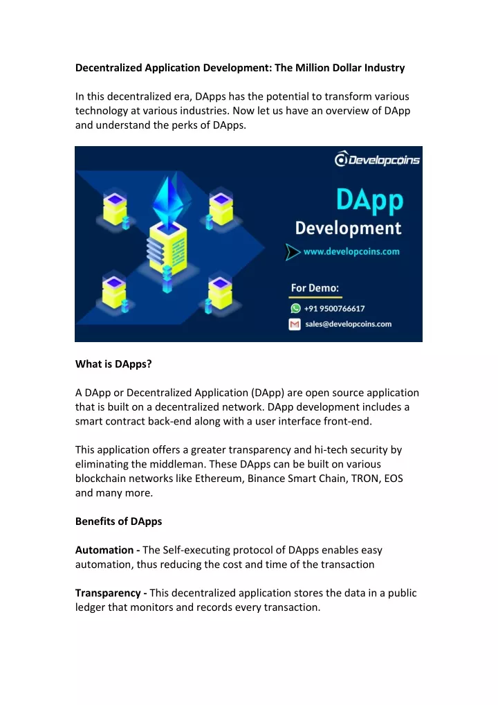 decentralized application development the million