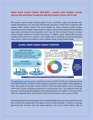 Global Green Cement Market Industry Size and Future Prospective with Key Vendors