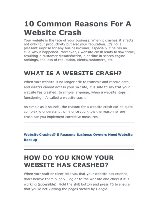 10 common reasons for a website crash
