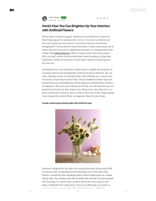 Here’s How You Can Brighten Up Your Interiors with Artificial Flowers