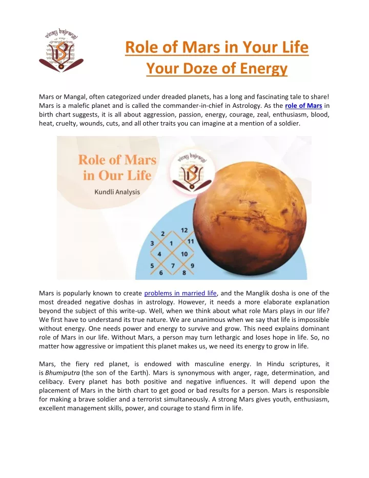 role of mars in your life your doze of energy