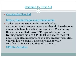 Certified In First Aid