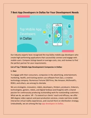 7 Best App Developers in Dallas for Your Development Needs