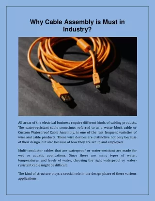 Why cable assembly is must in industry