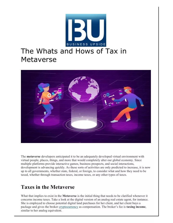 the whats and hows of tax in metaverse