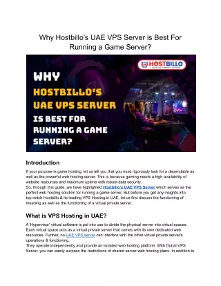 why hostbillo s uae vps server is best