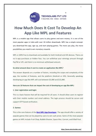 How Much Does It Cost To Develop An App Like MPL and Features