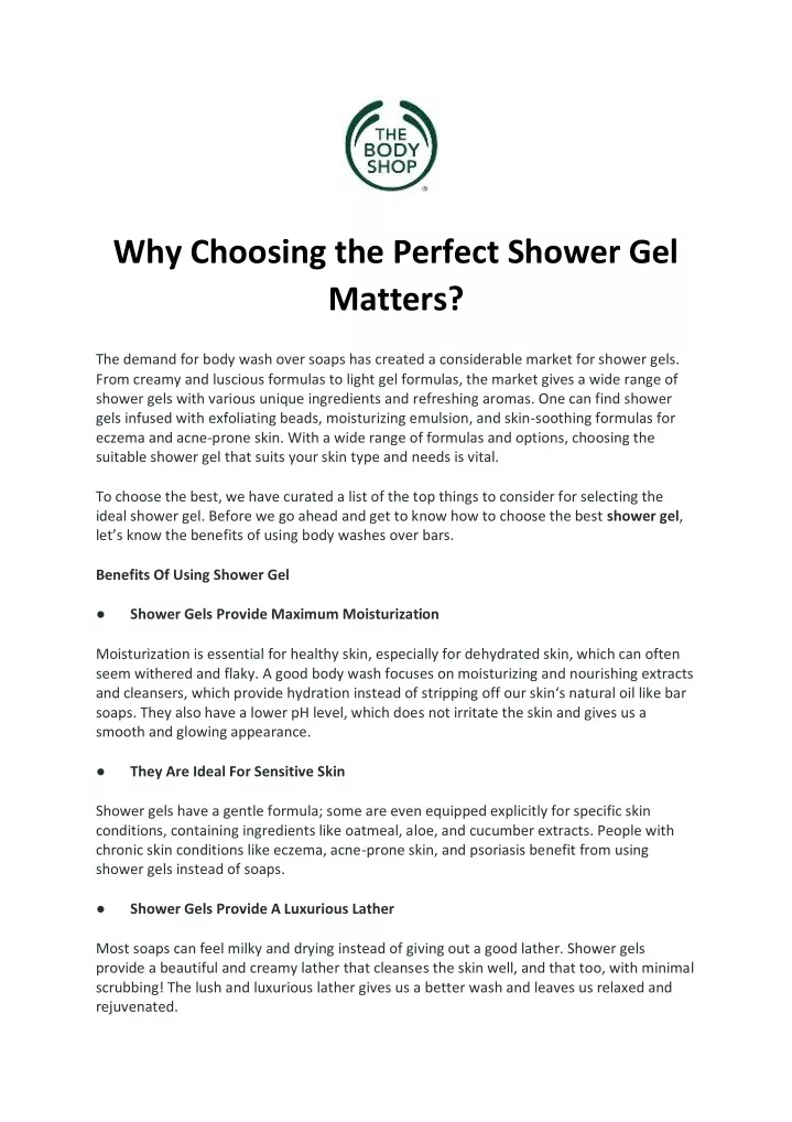 why choosing the perfect shower gel matters