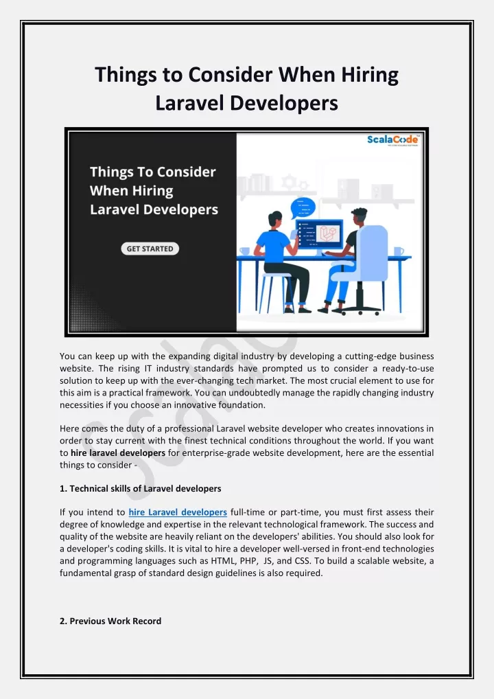 things to consider when hiring laravel developers