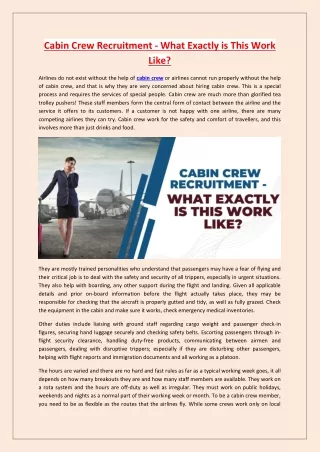 Cabin Crew Recruitment - What Exactly is This Work Like?