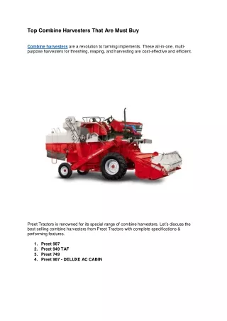 Top Combine Harvesters That Are Must Buy