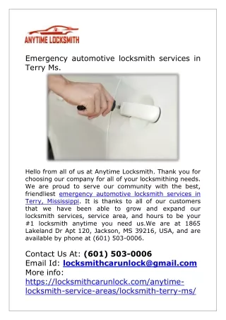 Emergency automotive locksmith services in Terry Ms