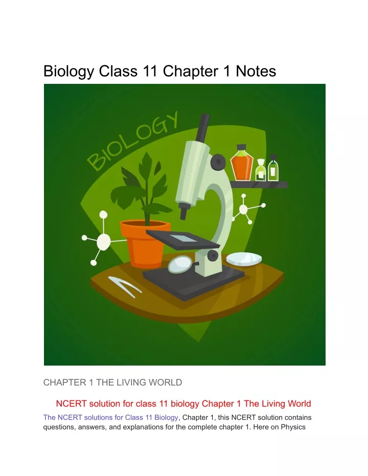 PPT - Biology Class 11 Chapter 1 Notes PowerPoint Presentation, Free ...