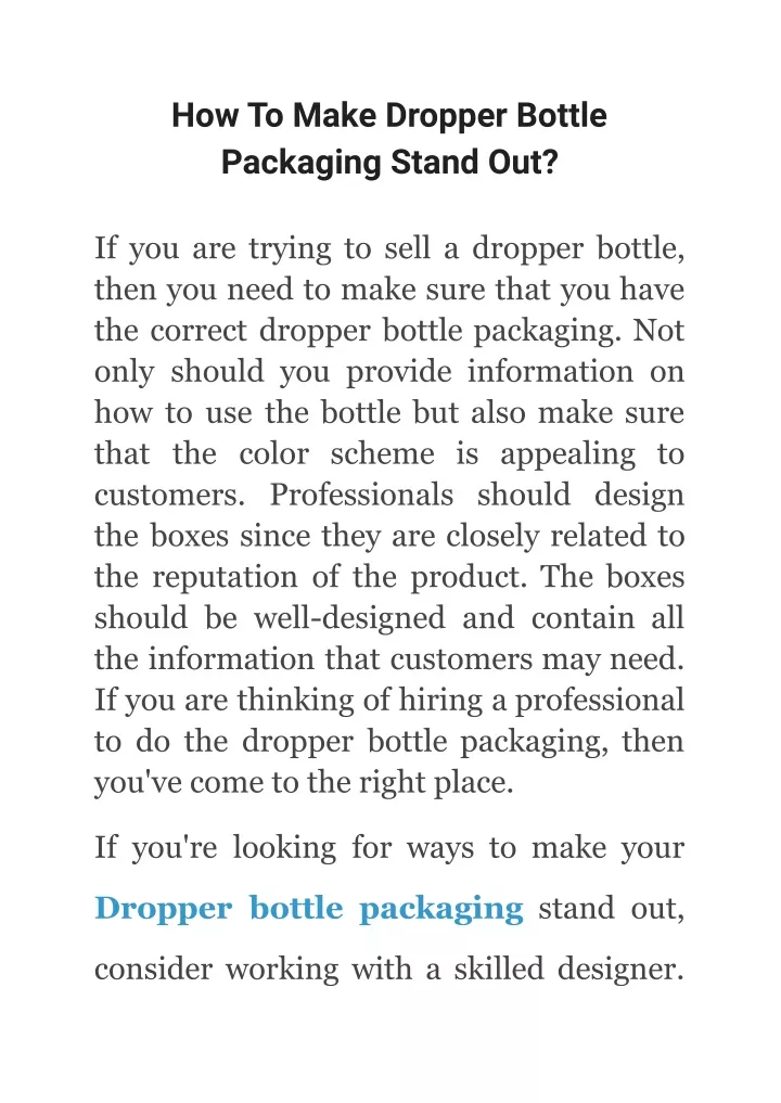 how to make dropper bottle packaging stand out