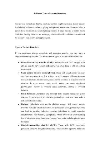 different types of anxiety disorders