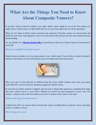 What Are the Things You Need to Know About Composite Veneers?