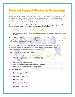 personal support worker in mississauga personal