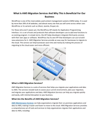What is AWS Migration Services and Why this is beneficial for our Business