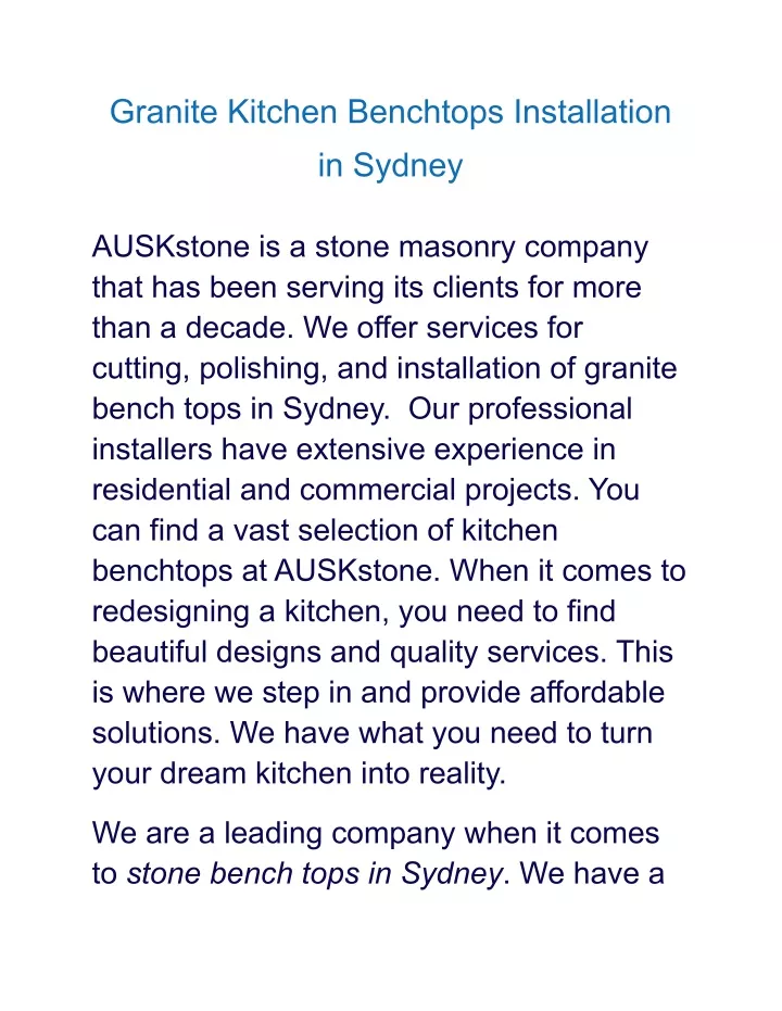 granite kitchen benchtops installation in sydney