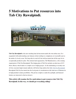 5 Motivations to Put resources into Tab City Rawalpindi